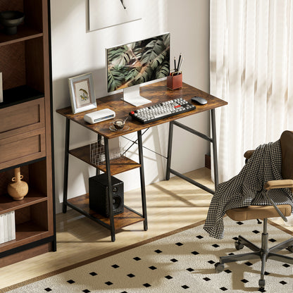 Doso 120cm Metal And Wood Brown And Black Industrial Work Desk With Open Shelving