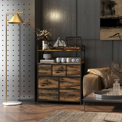 Haco Fabric And Wood Rustic Brown 7 Drawer Rustic Storage Chest