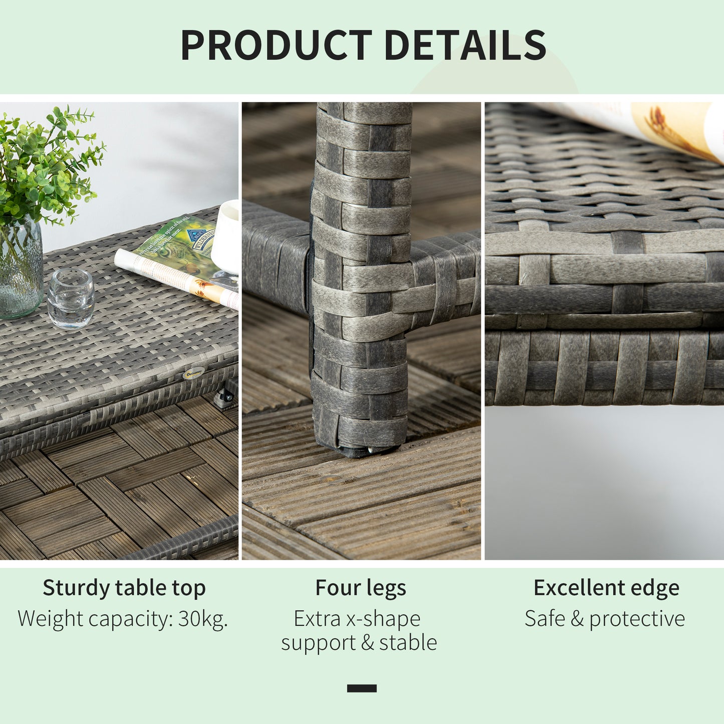 Vemiro Grey Rattan Rectangular Outdoor Coffee Table With Open Frame