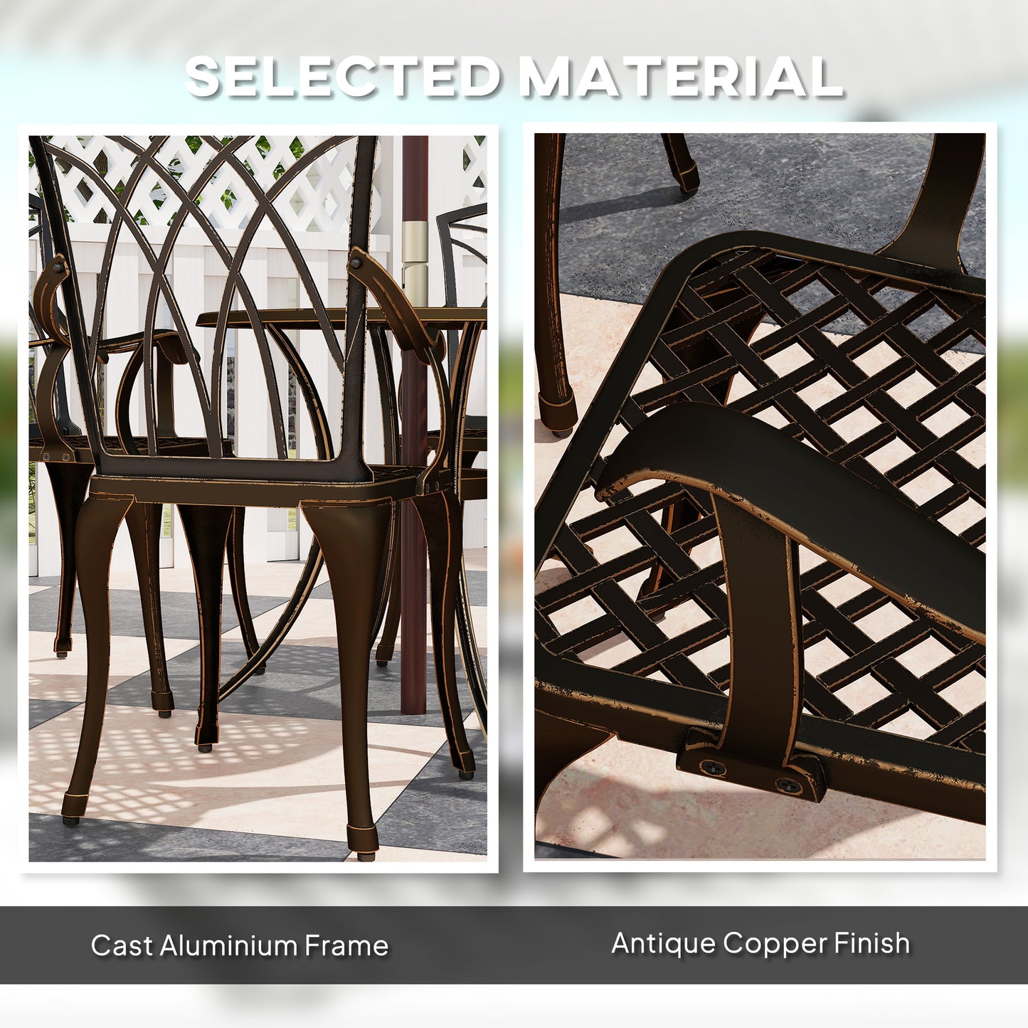 Sake 4 Seater Garden Dining Set Bronze Cast Aluminium Round Table with Parasol Hole