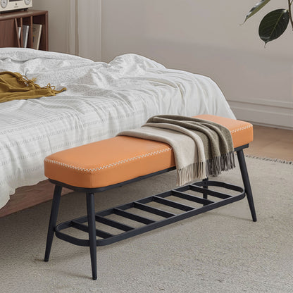 Elbani Faux Leather Orange Shoe Storage Bench With Cushioned Seat