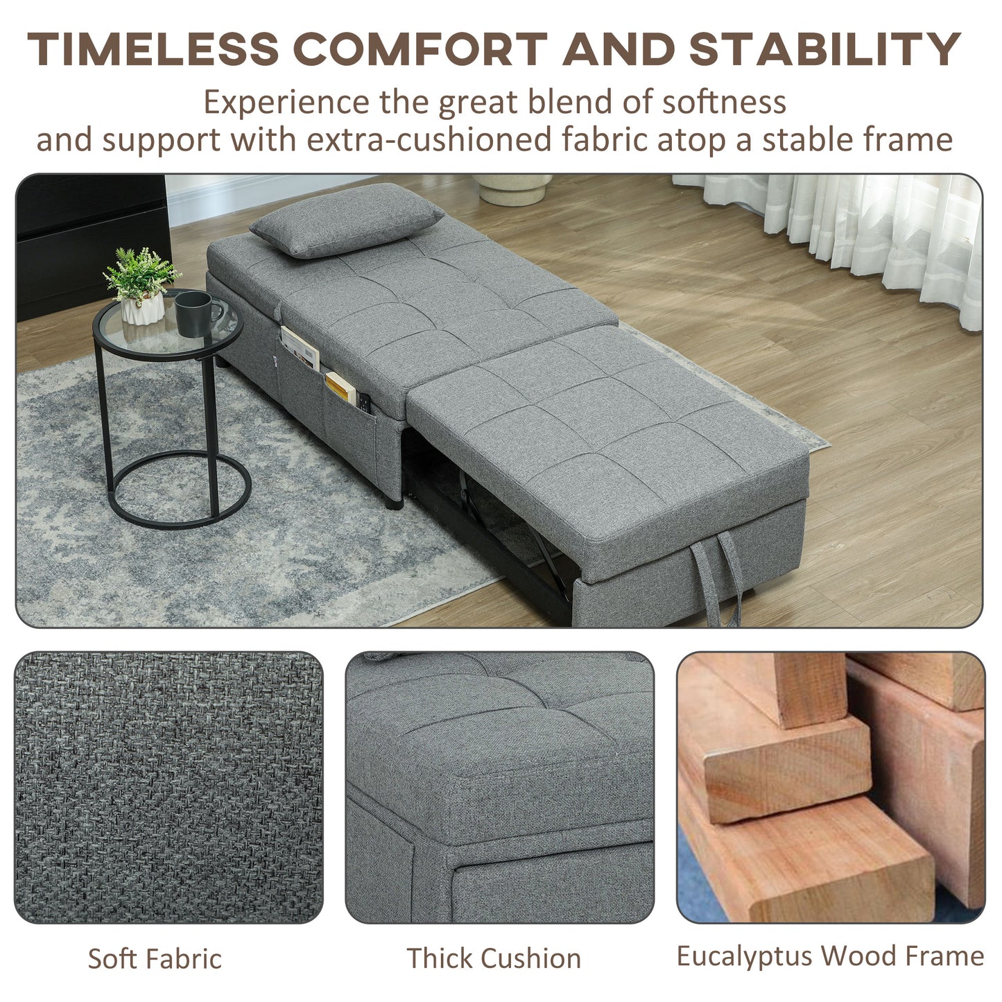 Nidi Kaha Fabric Dark Grey 4 In One Convertible Single Sleeper Chair