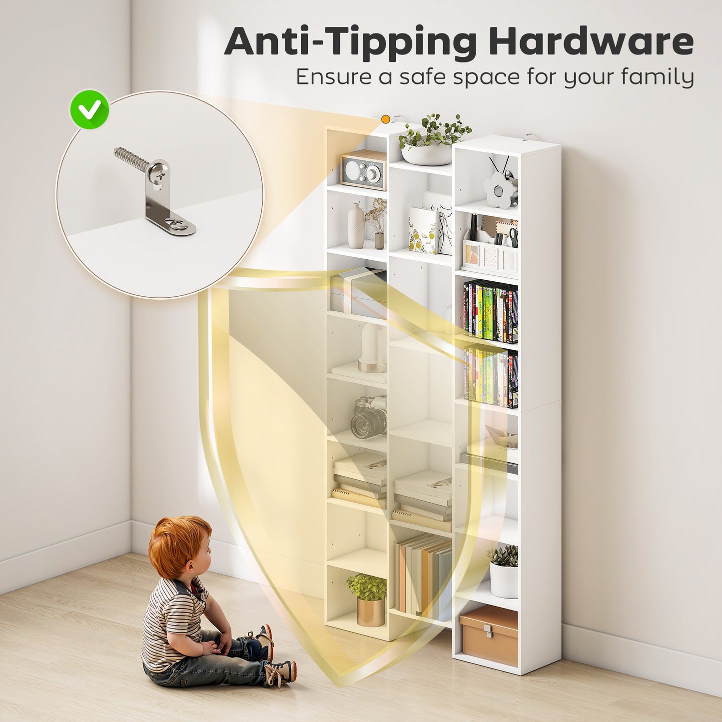 Elpa Wooden White Twenty One Compartment Storage Bookcase
