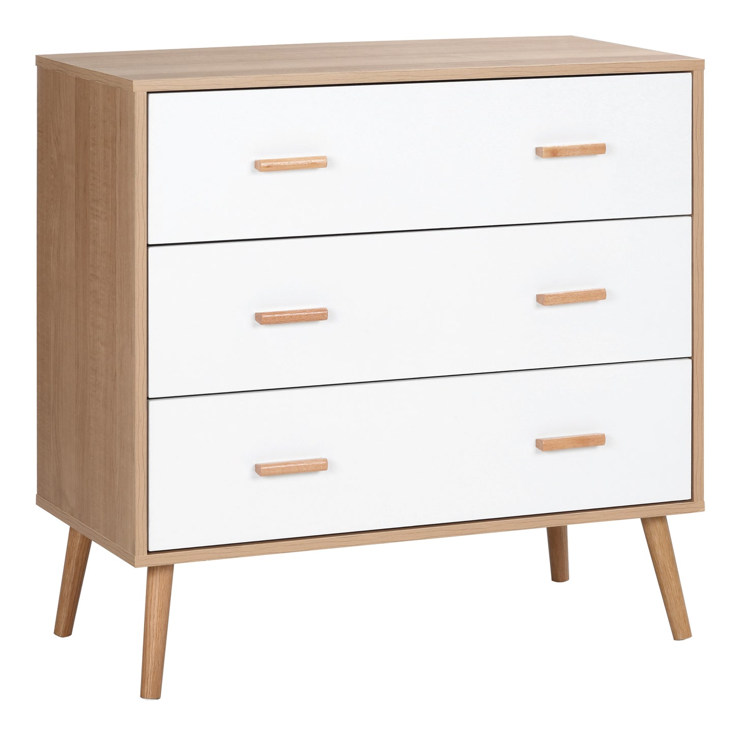 Elha Scandi White And Natural Wood 3 Drawer Storage Chest