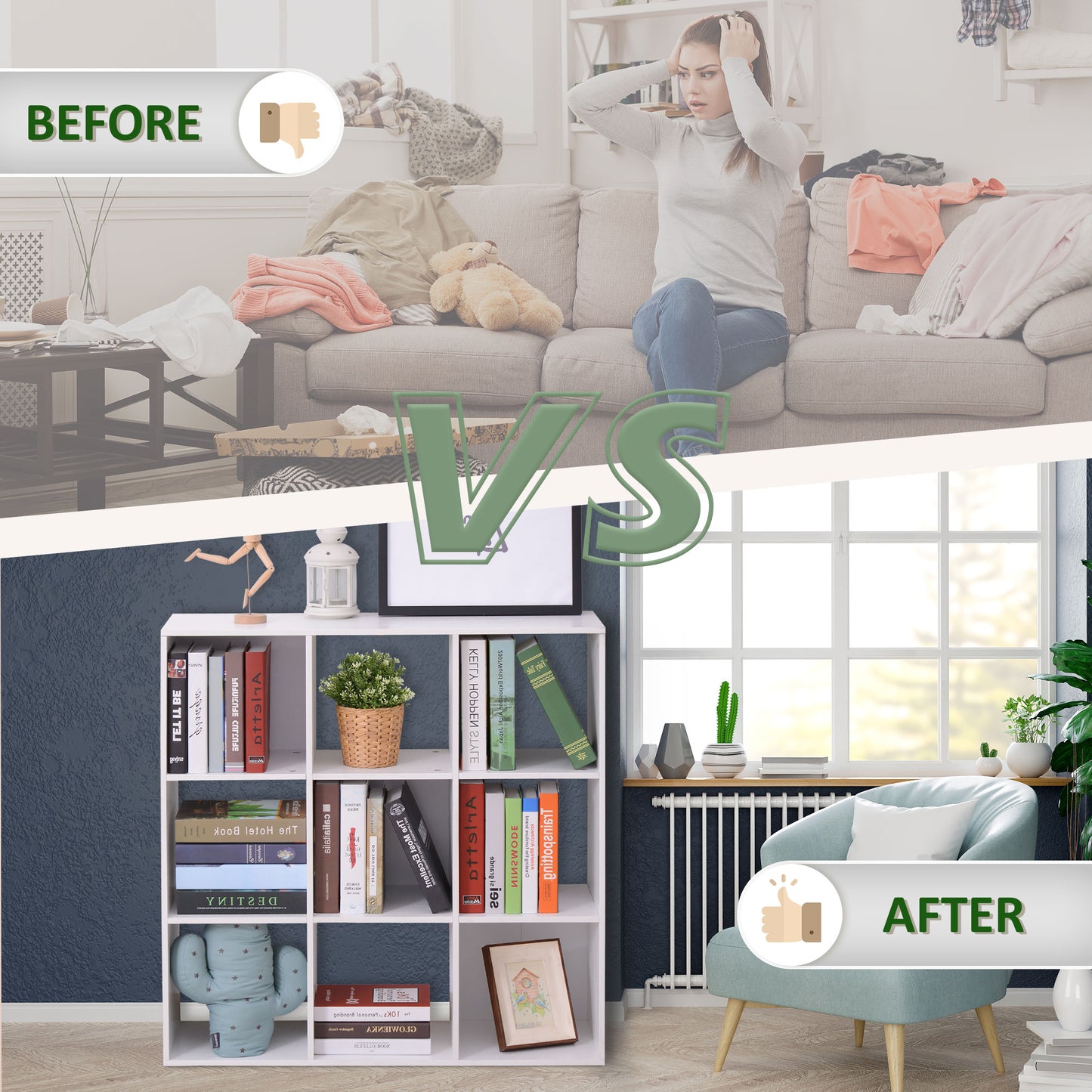 Naleno Wood White 9 Cube Storage Shelving Unit