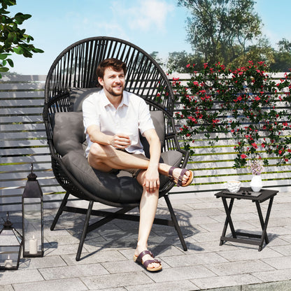 Rataco Rattan Charcoal Grey Oversized Freestanding Egg Chair With Tufted Cushion And Headrest