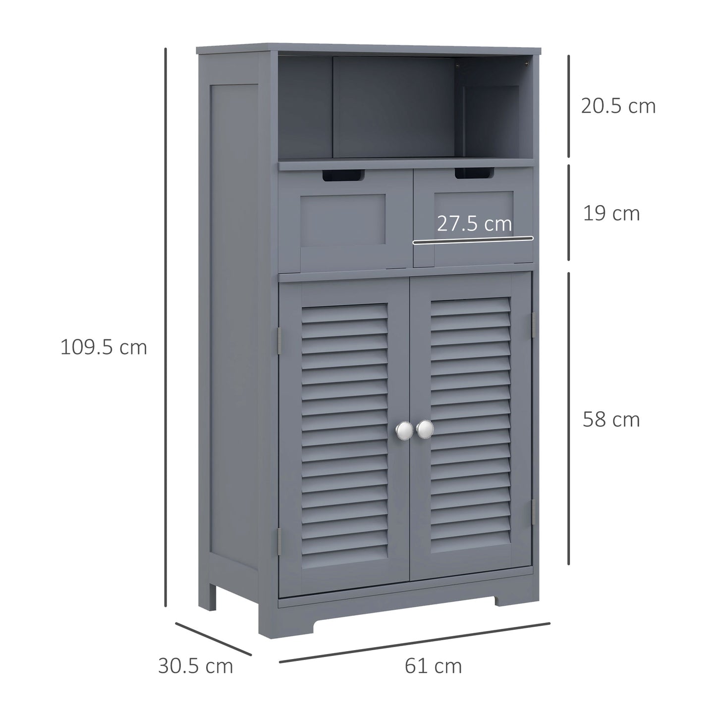 Tono 3 Section Bathroom Storage Unit With Shelves Drawers And Cupboard Grey