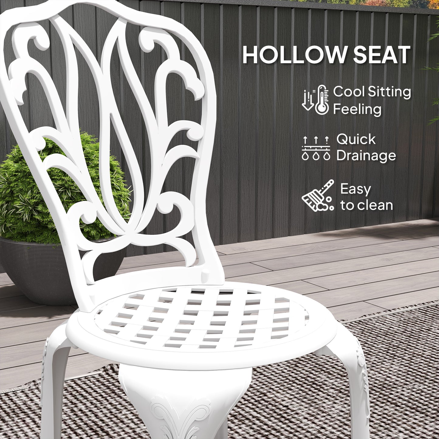 Kafa Cast Aluminium White 3 Piece Garden Bistro Set With Umbrella Hole
