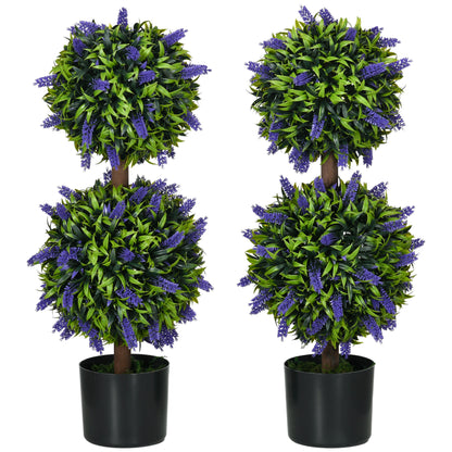 Vevayo Set Of 2 Artificial Lavender Ball Trees In Decorative Pots H8 70cm