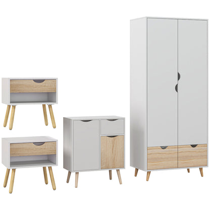 Demiden Natural Wood And White Bedroom Furniture Set With Wardrobe Bedside Table And Storage Unit