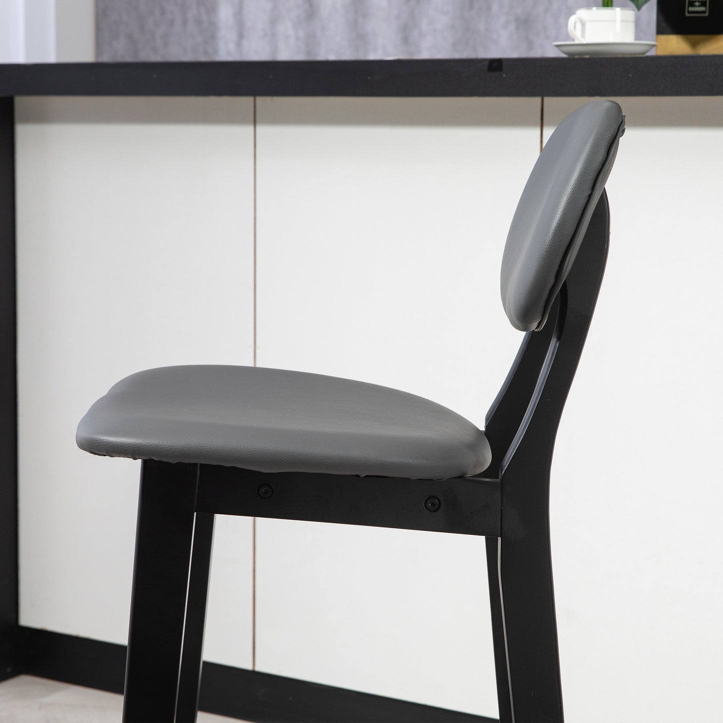 Lavidiel Faux Leather Dark Grey Bar Stools Set Of 2 With Back Support And Wood Legs