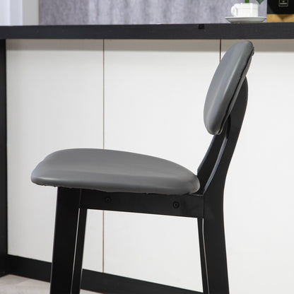 Lavidiel Faux Leather Dark Grey Bar Stools Set Of 2 With Back Support And Wood Legs