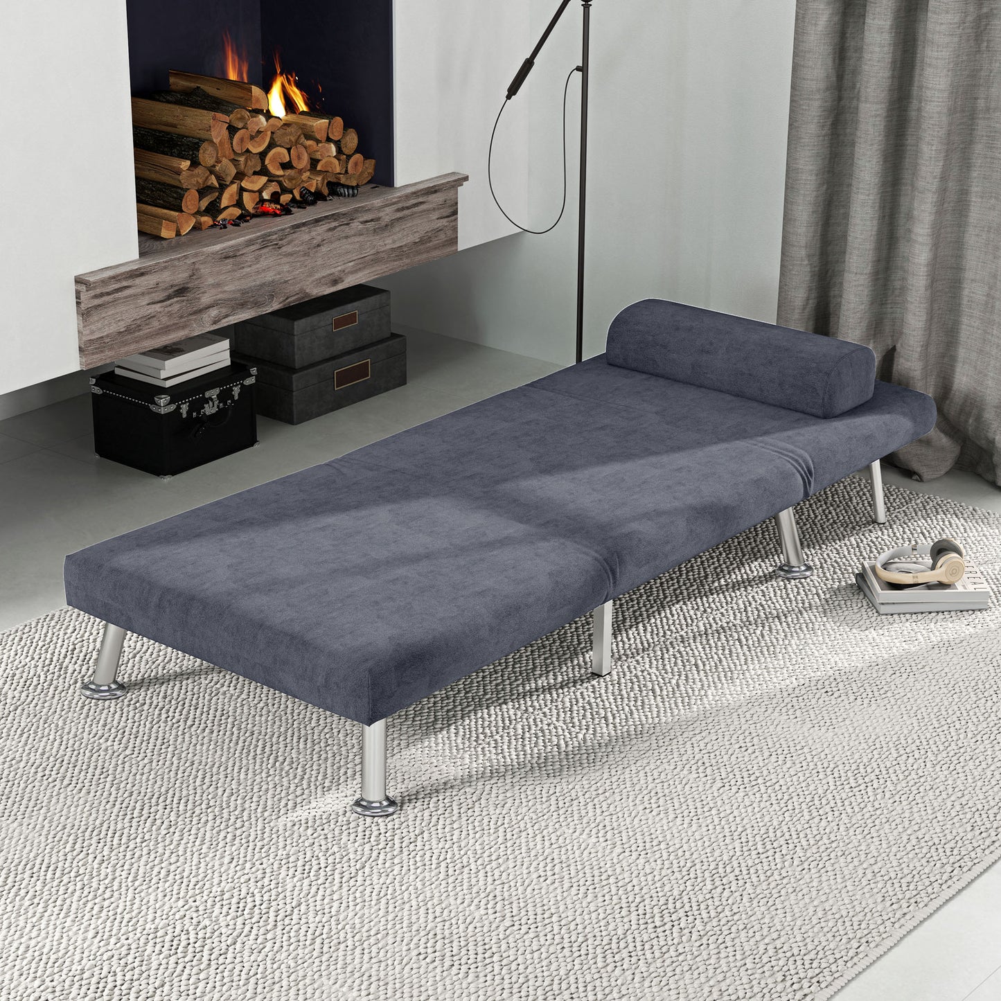 Tomi Safi Charcoal Grey Velvet Single Sleeper Chair