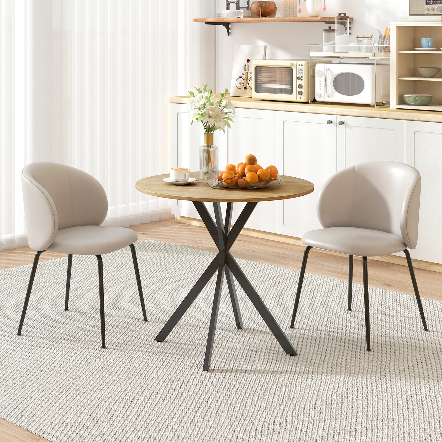 Mihafi Metal And Wood White Oak Finish Industrial Round Dining Table 80cm