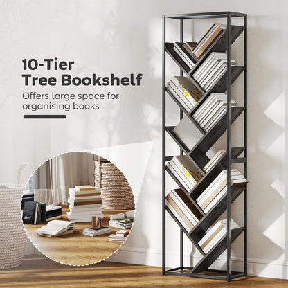 Coco Rine Metal And Wood Black And Grey 10 Tier Industrial Style Bookcase