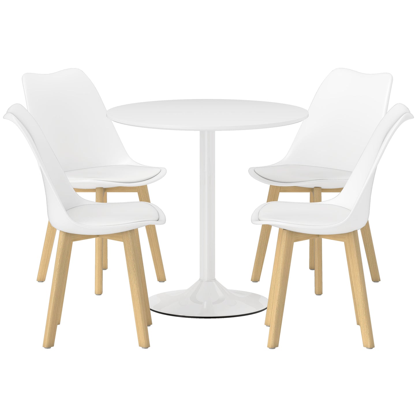 Vala Plastic and Wood White 5 Piece Modern Dining Table And Chair Set