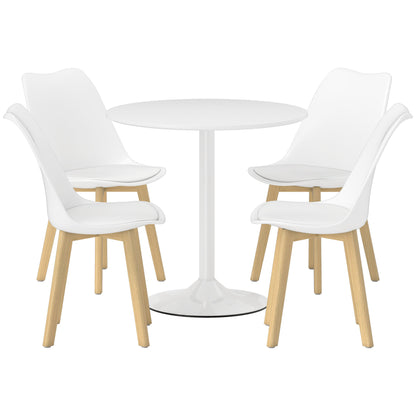 Vala Plastic and Wood White 5 Piece Modern Dining Table And Chair Set