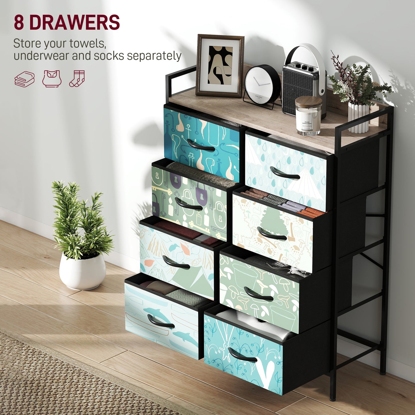 Larala Wooden Blue 8 Drawer Storage Chest