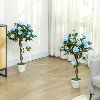 Virama Sura Set Of 2 Artificial White Rose Floral Plants In Pots H8 90cm Light Blue