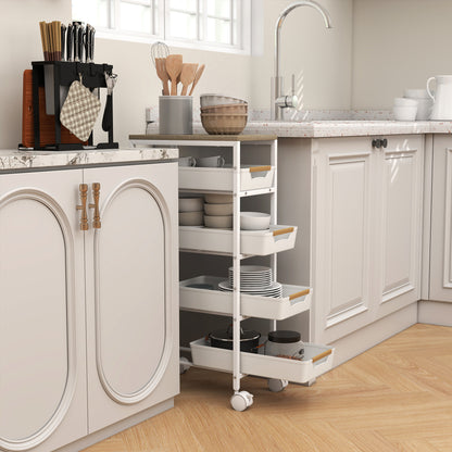 Lubani Metal White 5 Tier Storage Trolley On Wheels