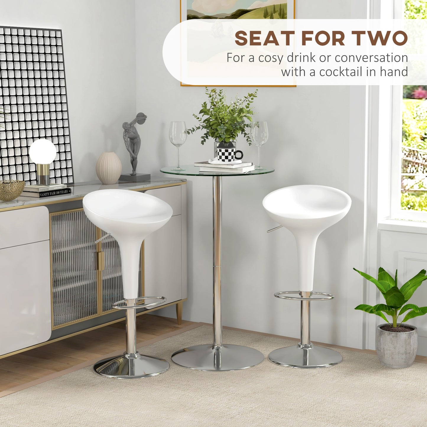 Lorapa Metal And Glass Clear High Top Bistro Table For 2 With Steel Base
