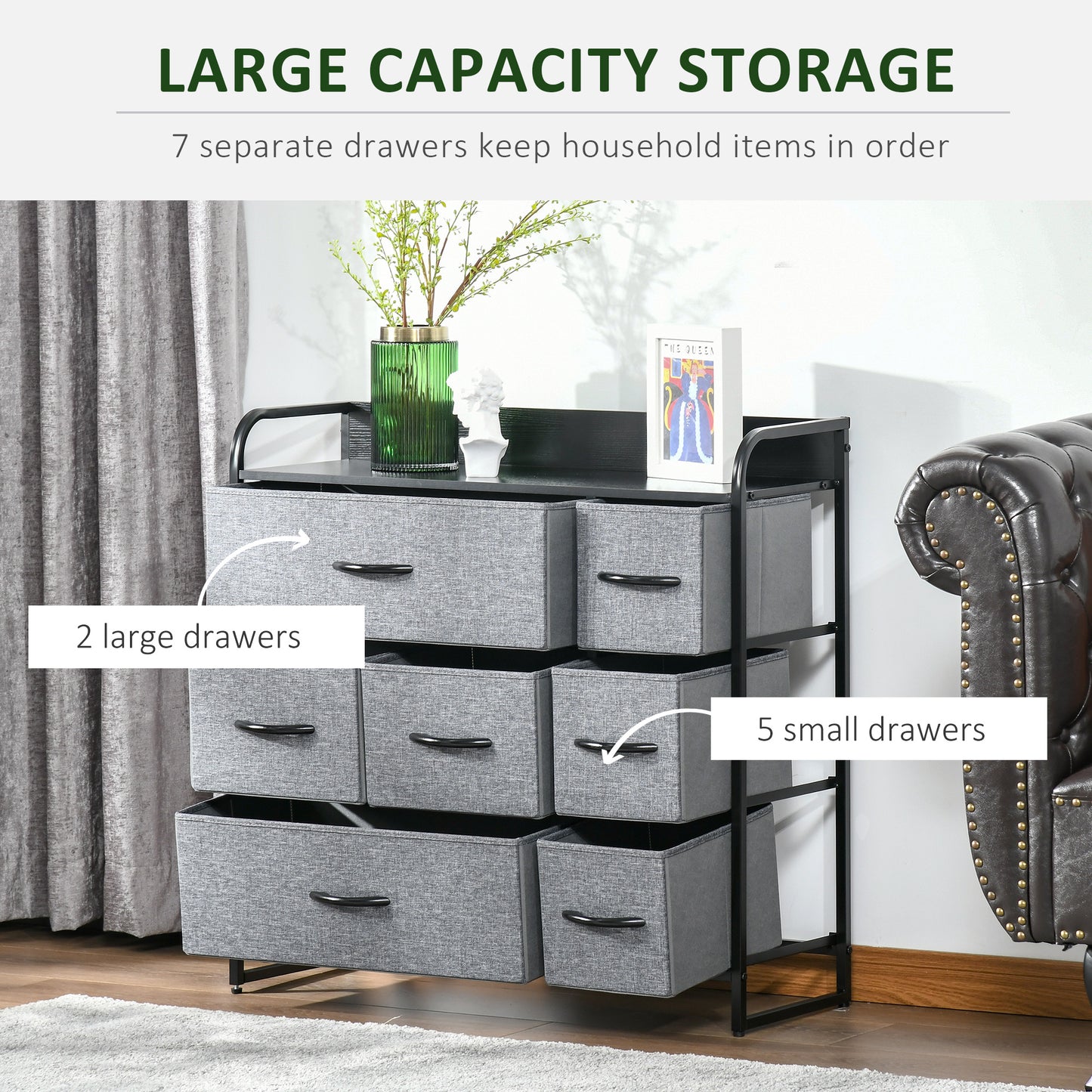Lizi Fabric And Metal Grey 7 Drawer Foldable Storage Chest