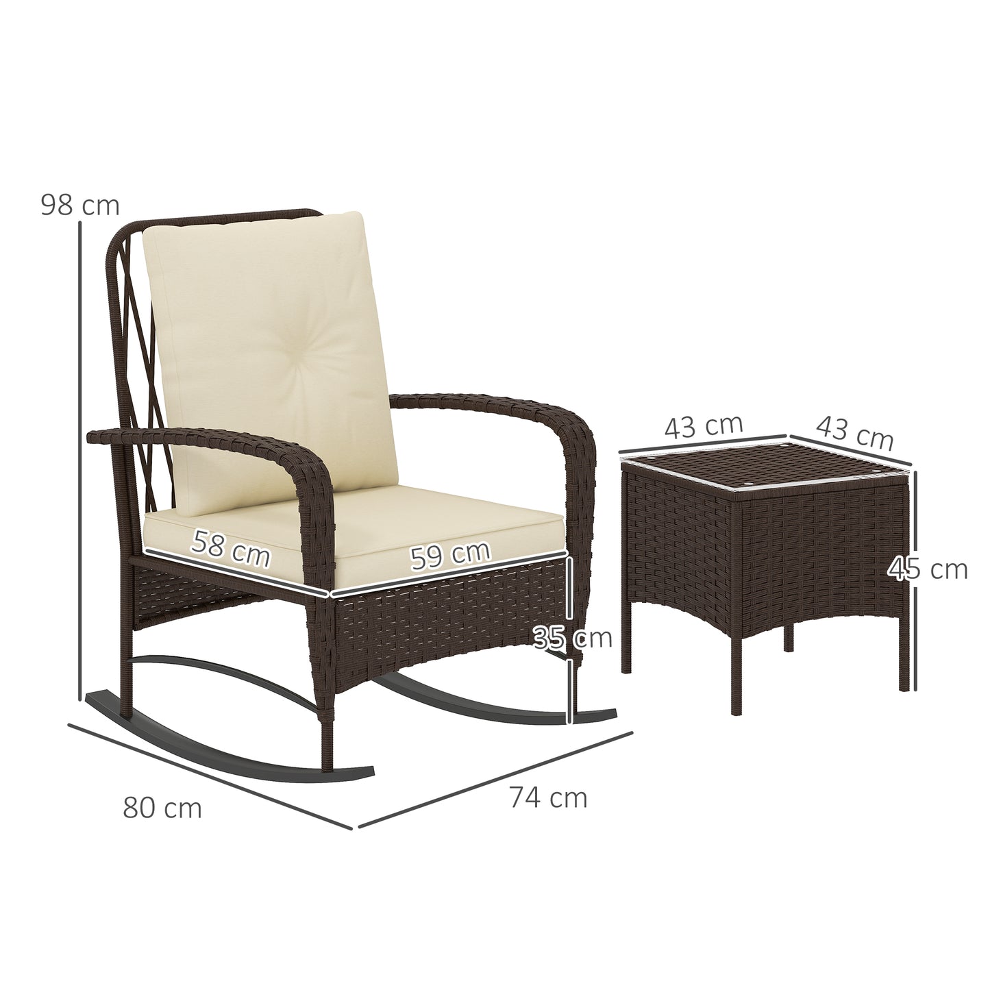 Fino Rattan Brown 3 Piece Rocking Bistro Set