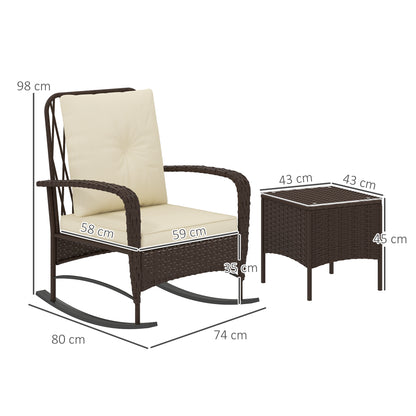 Fino Rattan Brown 3 Piece Rocking Bistro Set