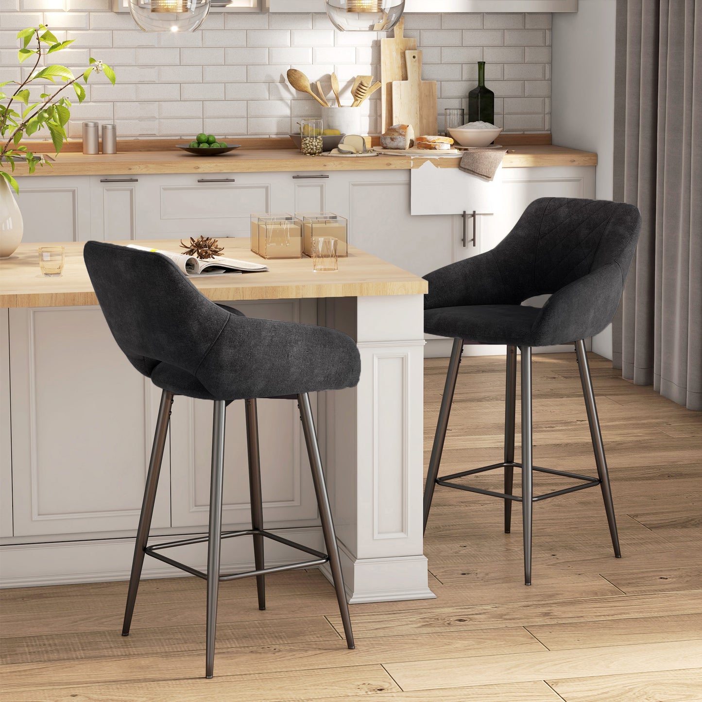 Hanirattu Velvet Dark Grey Bar Stools Set Of 2 With Soft Touch Upholstery And Footrests