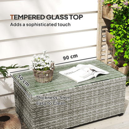 Vimi 90cm Rattan Light Grey Glass Top Side Table
