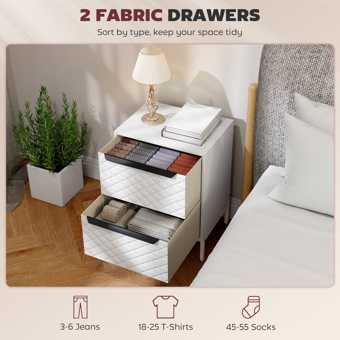 Farayo Metal White 2 Fabric Drawer Storage Dresser