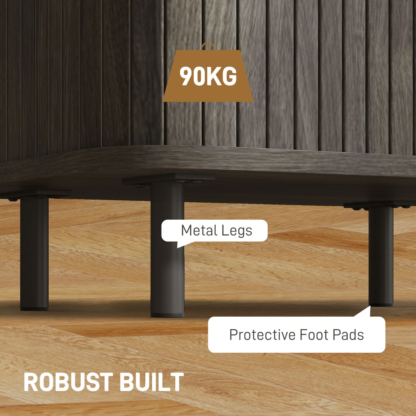Pasaba Grey Nordic Bedside Table With Tambour Sliding Door And Metal Legs