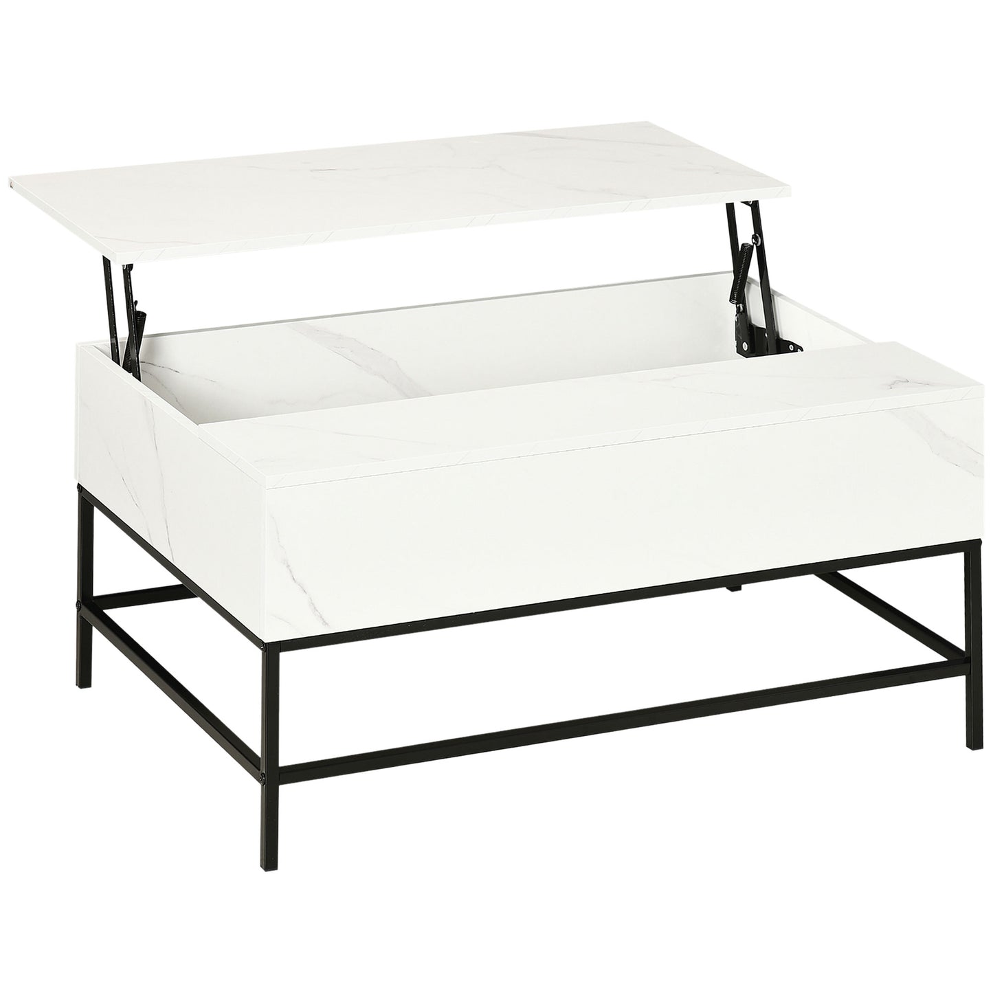 Rebafa Wooden Marble Effect White Lift Top Coffee Table With Hidden Storage