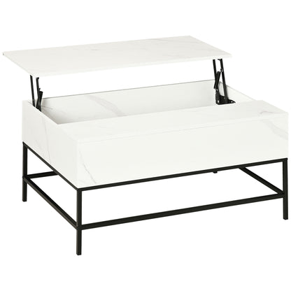 Rebafa Wooden Marble Effect White Lift Top Coffee Table With Hidden Storage