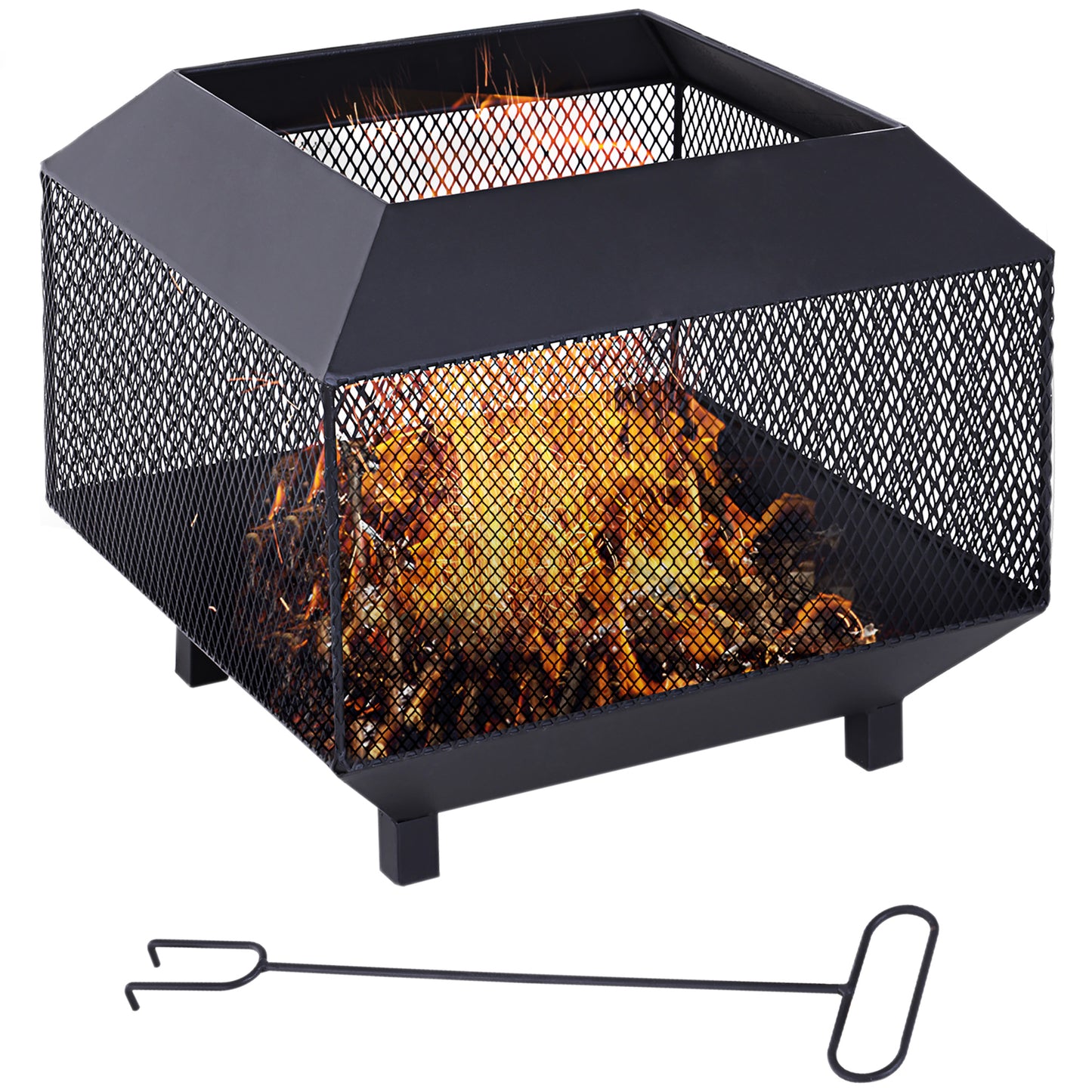 Dita Steel Black Square Outdoor Mesh Fire Pit With Lid Log Grate