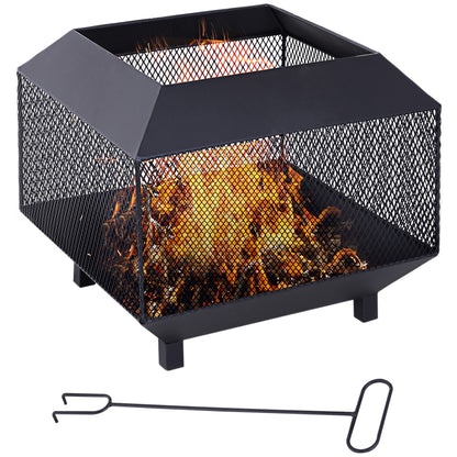 Dita Steel Black Square Outdoor Mesh Fire Pit With Lid Log Grate