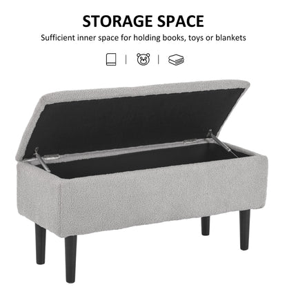 Vemovi Fabric Grey Storage Ottoman Bench With Wooden Legs 57 Litre