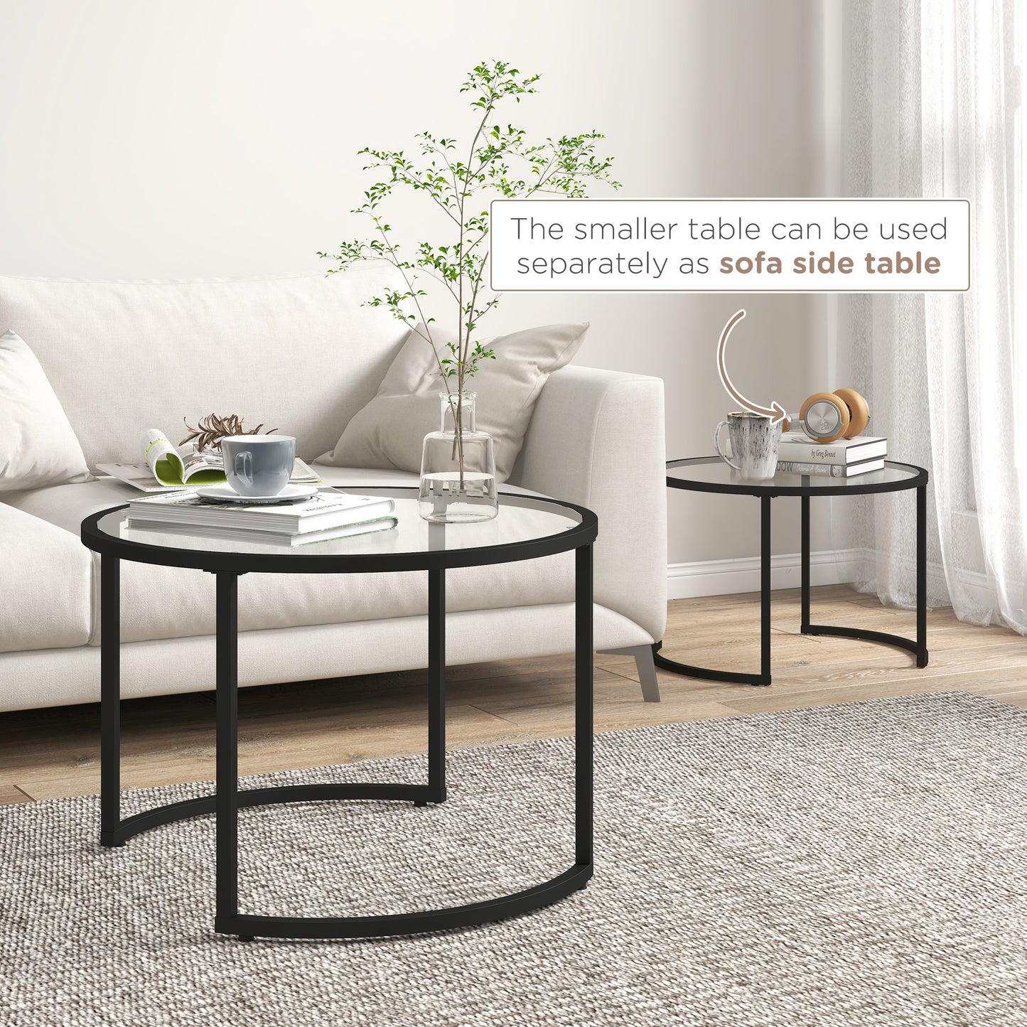 Nase Black Metal And Glass Clear Set Of 2 Nesting Coffee Tables