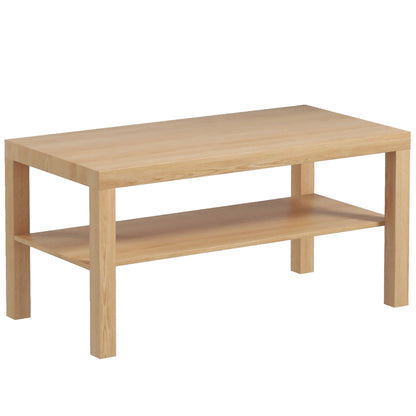Wooden 90cm Natural Finish Rectangular Coffee Table with Bottom Shelf
