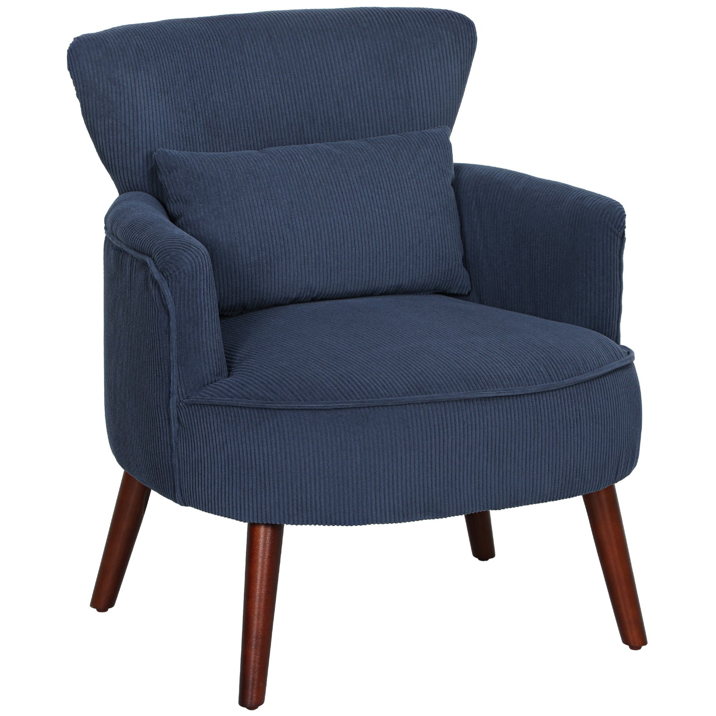 Kesu Blue Corduroy Retro Style Accent Chair Dark Wooden Angled Legs