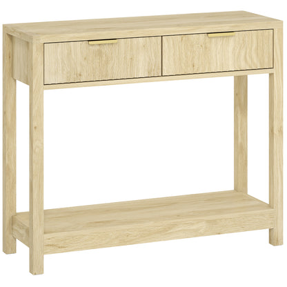 Kesoyo 90cm Wooden Natural Fluted Drawer Console Table With Lower Shelf