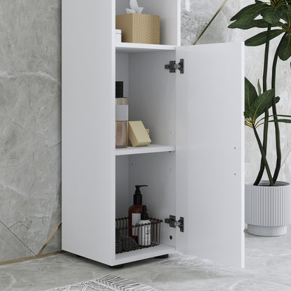Domifa Tall Bathroom Storage Cabinet With Line Embossed Front And Adjustable Shelves White