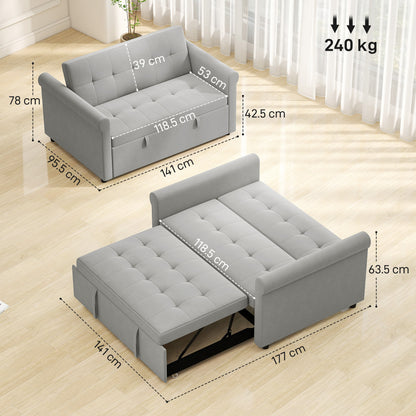 Rekano Velvet Grey 2 Seater Sofa Bed With Tufted Upholstery