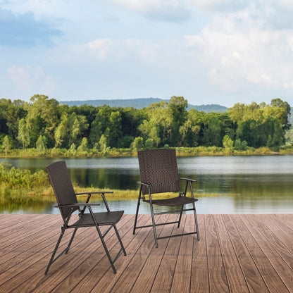 Soto Rattan Brown Set Of 2 Folding Outdoor Garden Dining Chairs
