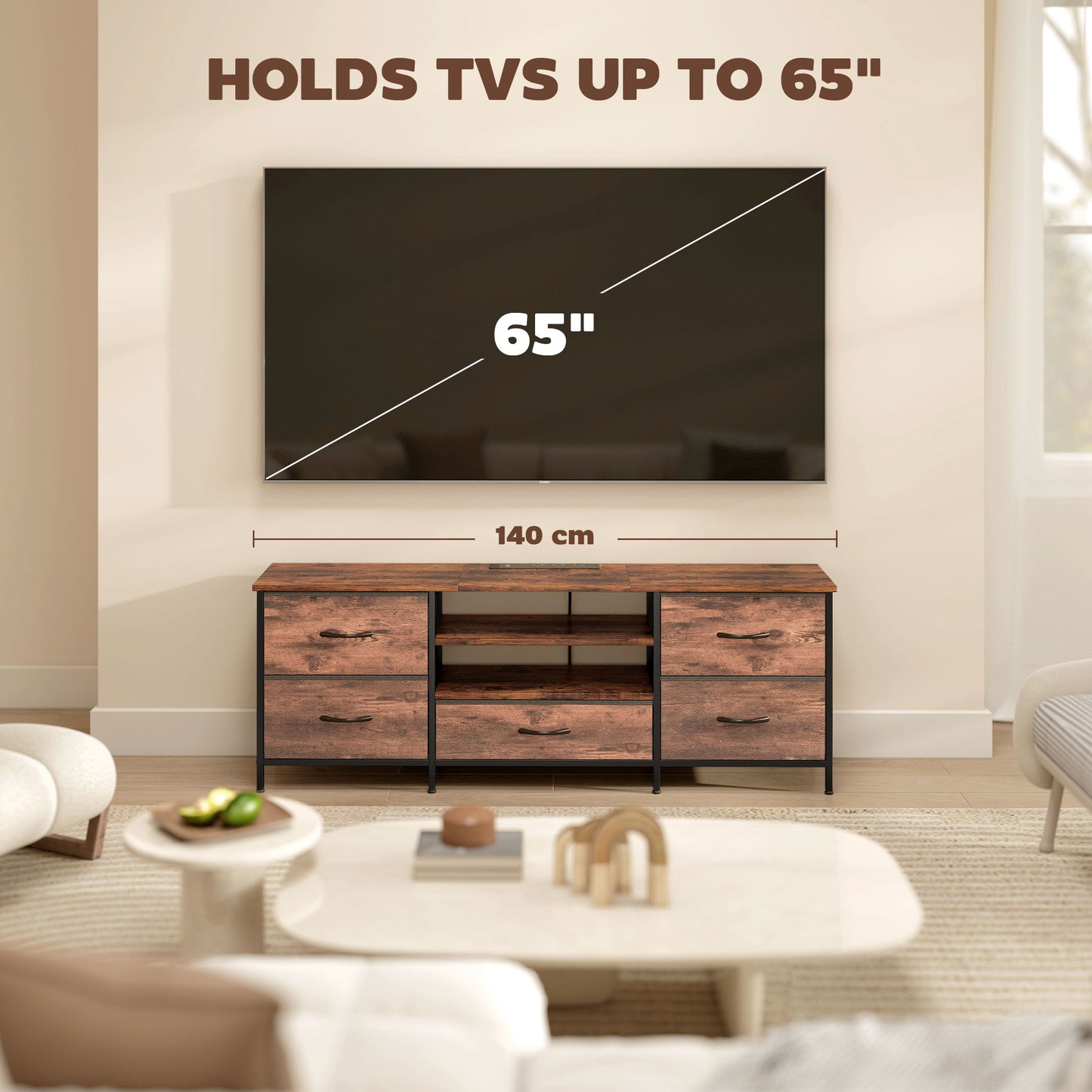 Beladen 140cm Industrial Multi Storage TV Stand In Brown Grey And Black