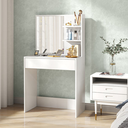 Ketoli White Dressing Table With Mirror And Integrated Storage Compartments