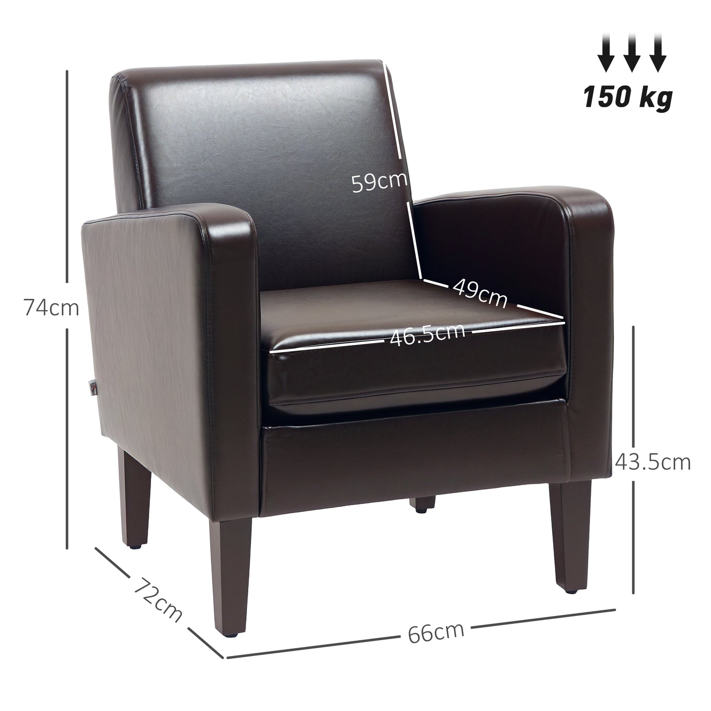 Kafiyo Nepa Brown Faux Leather Vintage Armchair Wooden Legs