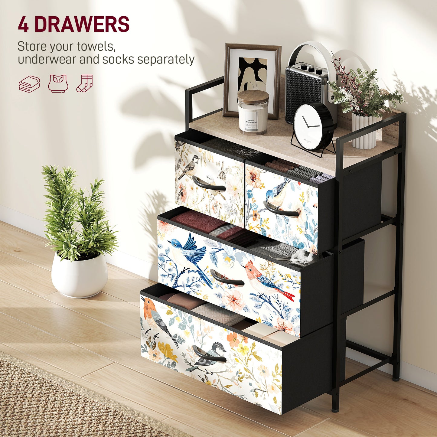 Tonona Wooden White 4 Drawer Storage Chest