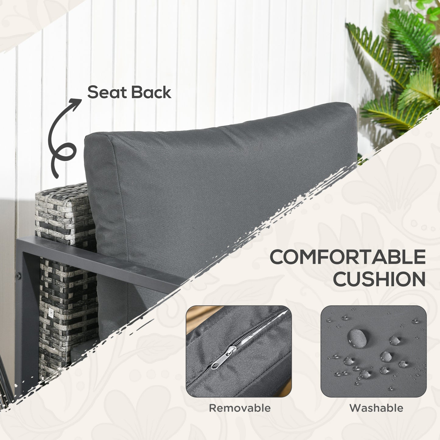 Fineno Rattan Dark Grey and Black 5 Seater Garden Sofa Set With Cushions