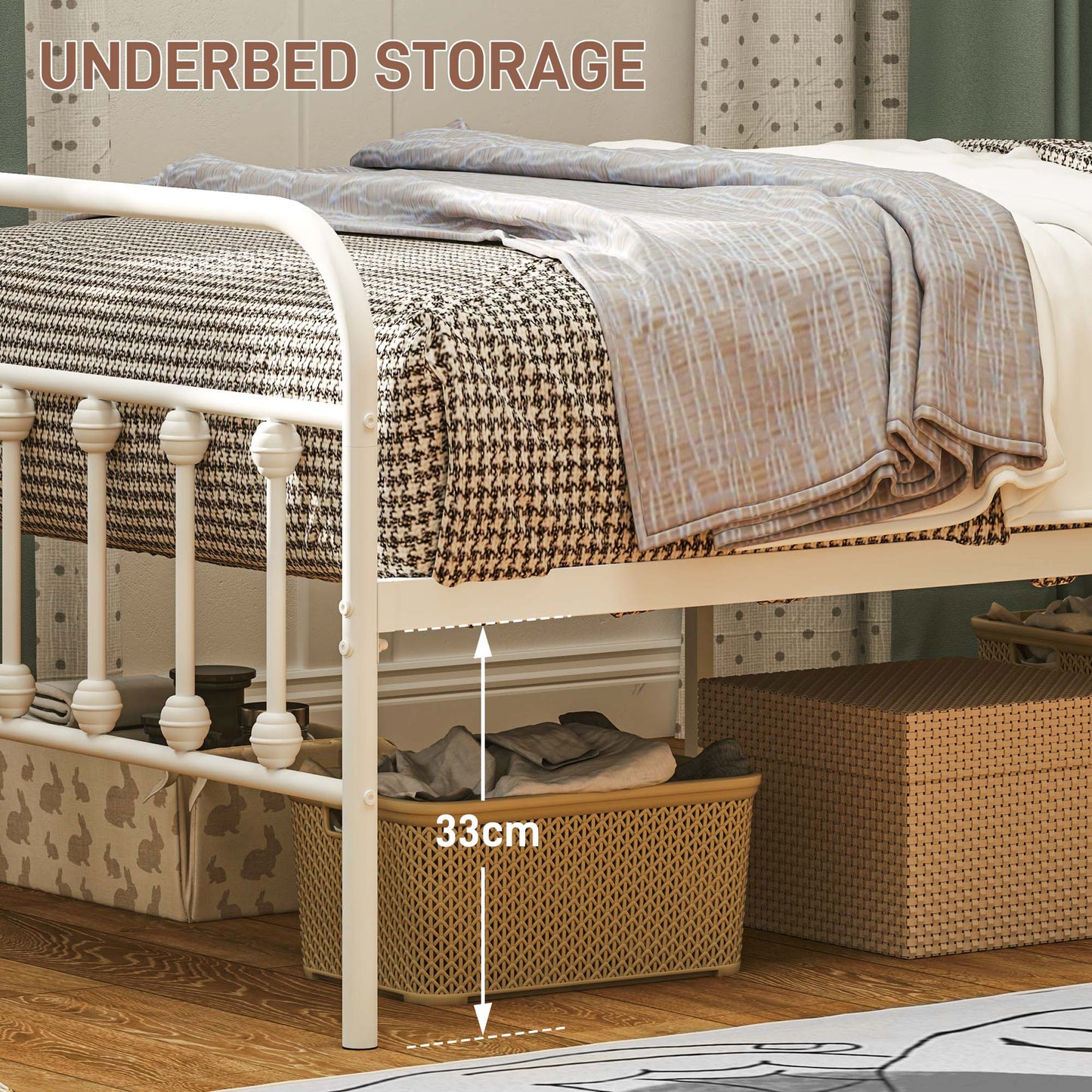 Keli 3FT White Metal Minimalist Single Metal Bed Frame